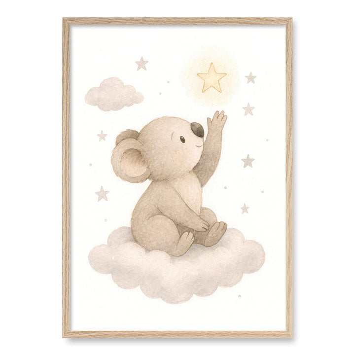 Baby Koala Reaching for Stars Nursery Wall Art Print A1 (59.4 x 84.1cm) / Natural Oak Frame / No Border from our Australian Made Framed Wall Art, Prints & Posters collection by Profile Products (Australia) Pty Ltd