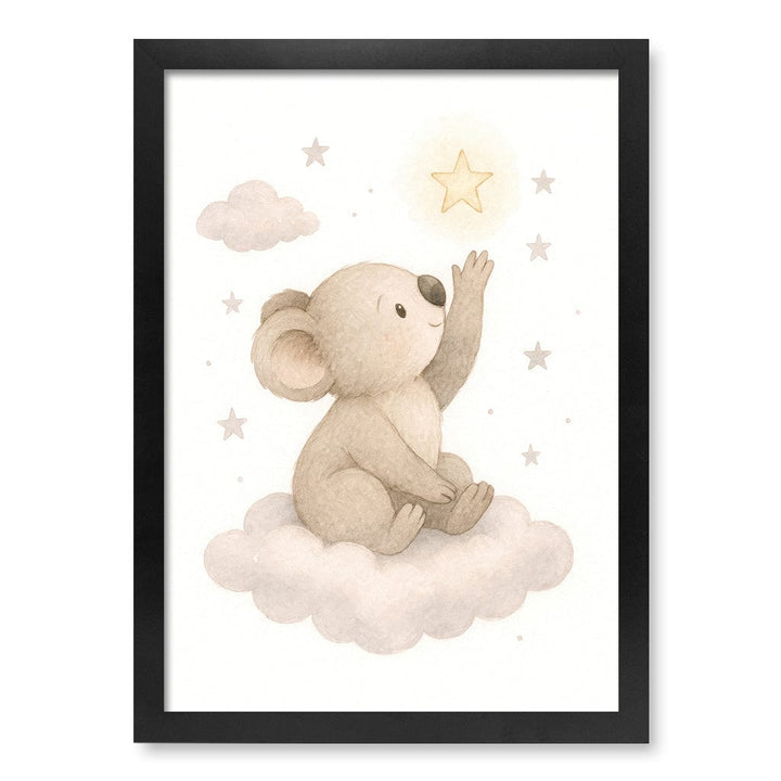 Baby Koala Reaching for Stars Nursery Wall Art Print A3 (29.7 x 42cm) / Matte Black Frame / No Border from our Australian Made Framed Wall Art, Prints & Posters collection by Profile Products (Australia) Pty Ltd