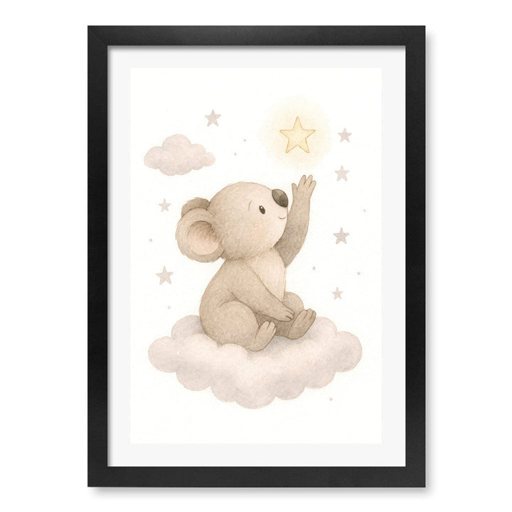 Baby Koala Reaching for Stars Nursery Wall Art Print A3 (29.7 x 42cm) / Matte Black Frame / White Border from our Australian Made Framed Wall Art, Prints & Posters collection by Profile Products (Australia) Pty Ltd