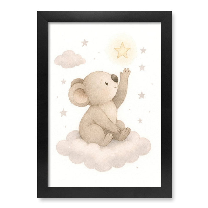 Baby Koala Reaching for Stars Nursery Wall Art Print A4 (21 x 29.7cm) / Matte Black Frame / No Border from our Australian Made Framed Wall Art, Prints & Posters collection by Profile Products (Australia) Pty Ltd