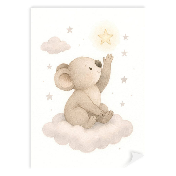 Baby Koala Reaching for Stars Nursery Wall Art Print A4 (21 x 29.7cm) / Print Only / No Border from our Australian Made Framed Wall Art, Prints & Posters collection by Profile Products (Australia) Pty Ltd