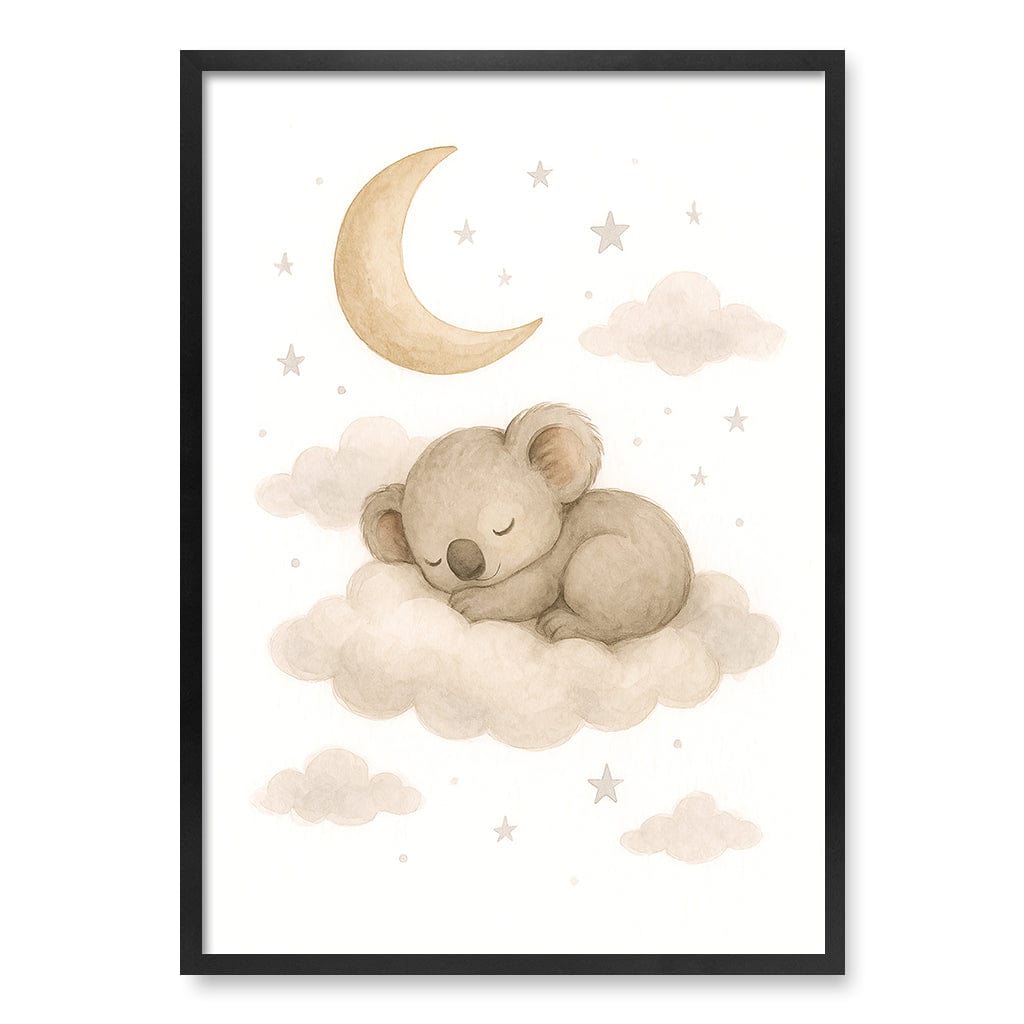 Baby Koala Sleeping Cloud Nursery Wall Art Print A1 (59.4 x 84.1cm) / Matte Black Frame / No Border from our Australian Made Framed Wall Art, Prints & Posters collection by Profile Products (Australia) Pty Ltd