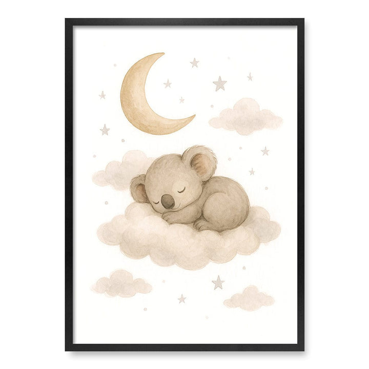 Baby Koala Sleeping Cloud Nursery Wall Art Print A1 (59.4 x 84.1cm) / Matte Black Frame / No Border from our Australian Made Framed Wall Art, Prints & Posters collection by Profile Products (Australia) Pty Ltd