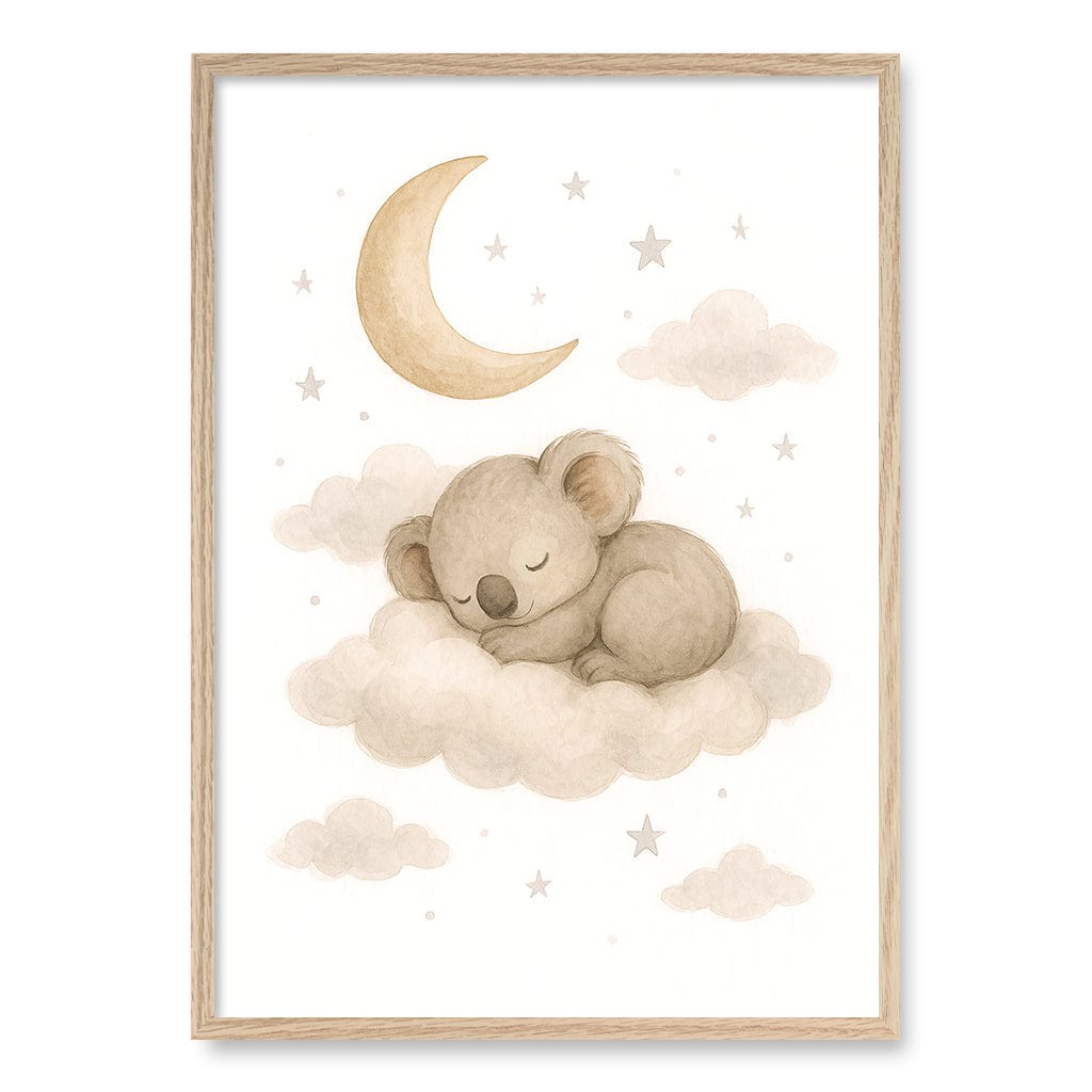 Baby Koala Sleeping Cloud Nursery Wall Art Print A1 (59.4 x 84.1cm) / Natural Oak Frame / No Border from our Australian Made Framed Wall Art, Prints & Posters collection by Profile Products (Australia) Pty Ltd