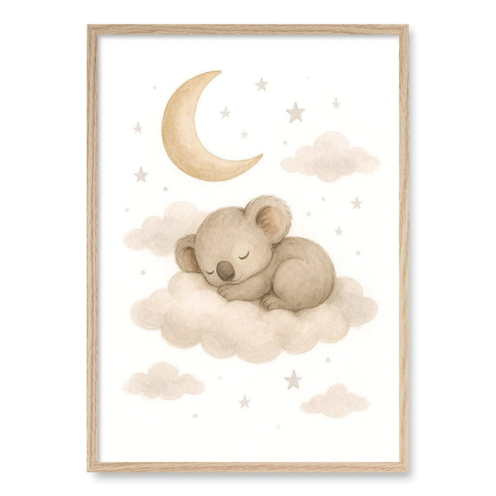 Baby Koala Sleeping Cloud Nursery Wall Art Print A1 (59.4 x 84.1cm) / Natural Oak Frame / No Border from our Australian Made Framed Wall Art, Prints & Posters collection by Profile Products (Australia) Pty Ltd