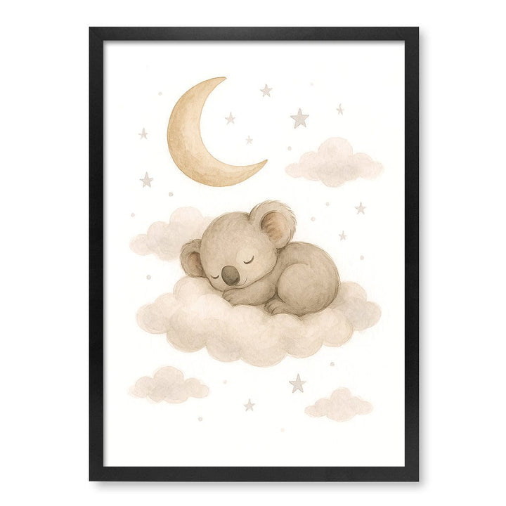 Baby Koala Sleeping Cloud Nursery Wall Art Print A2 (42 x 59.4cm) / Matte Black Frame / No Border from our Australian Made Framed Wall Art, Prints & Posters collection by Profile Products (Australia) Pty Ltd
