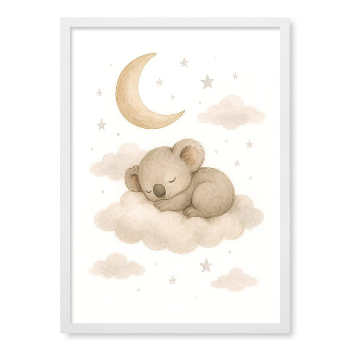 Baby Koala Sleeping Cloud Nursery Wall Art Print A2 (42 x 59.4cm) / Matte White Frame / No Border from our Australian Made Framed Wall Art, Prints & Posters collection by Profile Products (Australia) Pty Ltd
