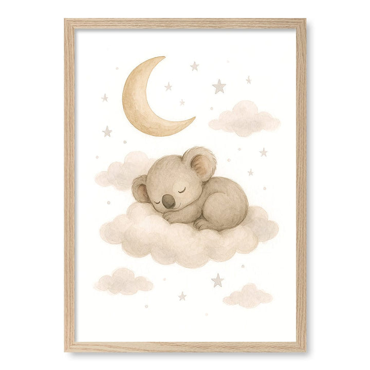 Baby Koala Sleeping Cloud Nursery Wall Art Print A2 (42 x 59.4cm) / Natural Oak Frame / No Border from our Australian Made Framed Wall Art, Prints & Posters collection by Profile Products (Australia) Pty Ltd