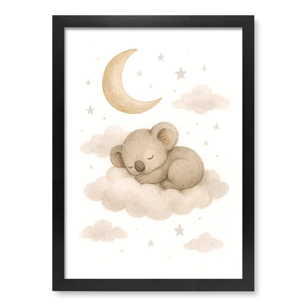 Baby Koala Sleeping Cloud Nursery Wall Art Print A3 (29.7 x 42cm) / Matte Black Frame / No Border from our Australian Made Framed Wall Art, Prints & Posters collection by Profile Products (Australia) Pty Ltd