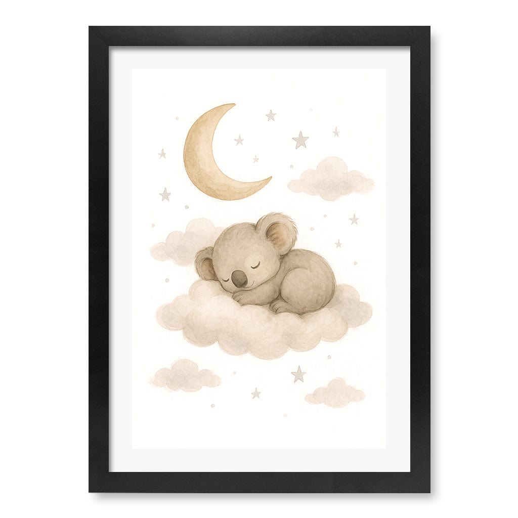 Baby Koala Sleeping Cloud Nursery Wall Art Print A3 (29.7 x 42cm) / Matte Black Frame / White Border from our Australian Made Framed Wall Art, Prints & Posters collection by Profile Products (Australia) Pty Ltd