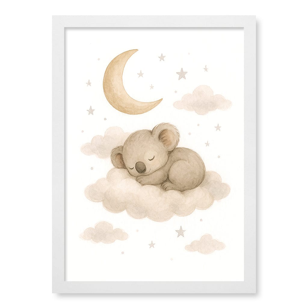 Baby Koala Sleeping Cloud Nursery Wall Art Print A3 (29.7 x 42cm) / Matte White Frame / No Border from our Australian Made Framed Wall Art, Prints & Posters collection by Profile Products (Australia) Pty Ltd