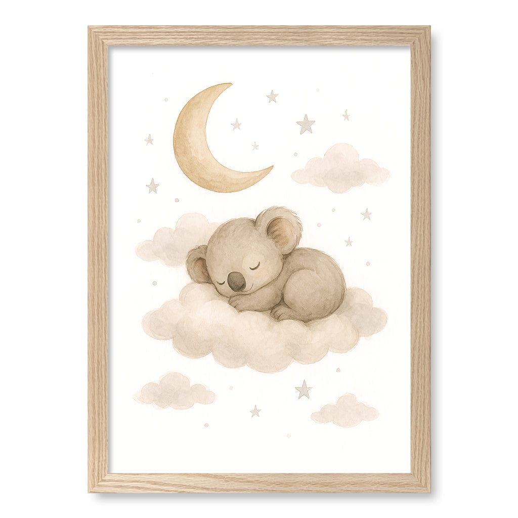 Baby Koala Sleeping Cloud Nursery Wall Art Print A3 (29.7 x 42cm) / Natural Oak Frame / No Border from our Australian Made Framed Wall Art, Prints & Posters collection by Profile Products (Australia) Pty Ltd