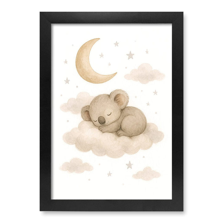 Baby Koala Sleeping Cloud Nursery Wall Art Print A4 (21 x 29.7cm) / Matte Black Frame / No Border from our Australian Made Framed Wall Art, Prints & Posters collection by Profile Products (Australia) Pty Ltd