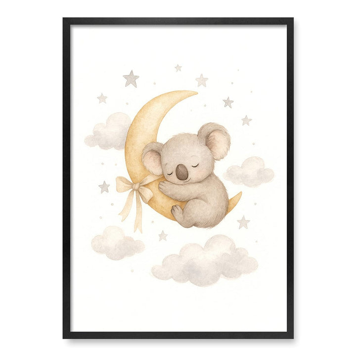 Baby Koala Sleeping Moon Nursery Wall Art Print A1 (59.4 x 84.1cm) / Matte Black Frame / No Border from our Australian Made Framed Wall Art, Prints & Posters collection by Profile Products (Australia) Pty Ltd