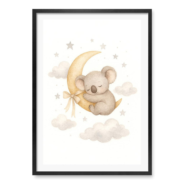Baby Koala Sleeping Moon Nursery Wall Art Print A1 (59.4 x 84.1cm) / Matte Black Frame / White Border from our Australian Made Framed Wall Art, Prints & Posters collection by Profile Products (Australia) Pty Ltd
