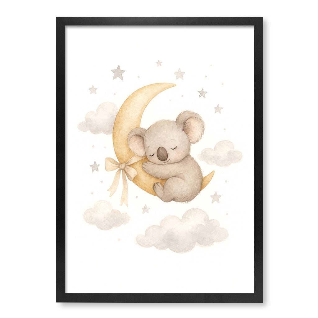 Baby Koala Sleeping Moon Nursery Wall Art Print A2 (42 x 59.4cm) / Matte Black Frame / No Border from our Australian Made Framed Wall Art, Prints & Posters collection by Profile Products (Australia) Pty Ltd