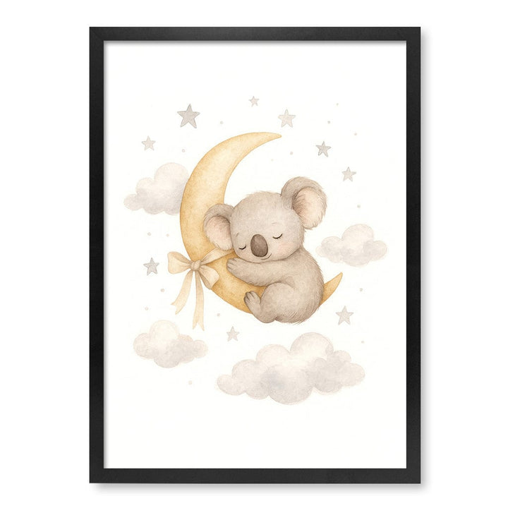 Baby Koala Sleeping Moon Nursery Wall Art Print A2 (42 x 59.4cm) / Matte Black Frame / No Border from our Australian Made Framed Wall Art, Prints & Posters collection by Profile Products (Australia) Pty Ltd