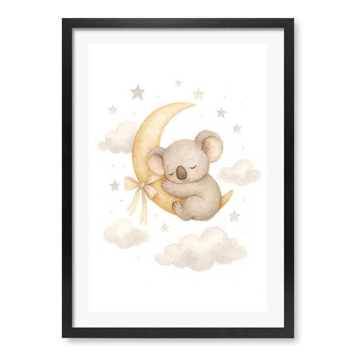 Baby Koala Sleeping Moon Nursery Wall Art Print A2 (42 x 59.4cm) / Matte Black Frame / White Border from our Australian Made Framed Wall Art, Prints & Posters collection by Profile Products (Australia) Pty Ltd