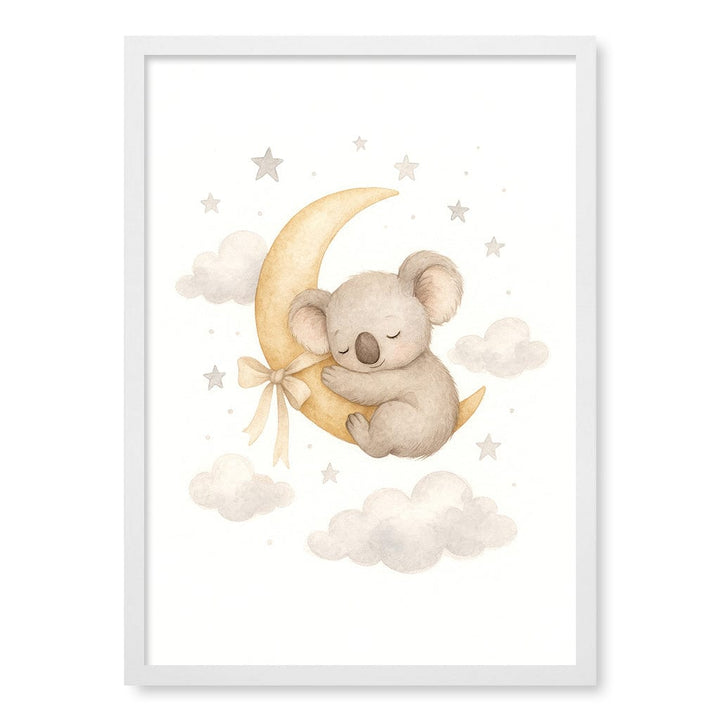 Baby Koala Sleeping Moon Nursery Wall Art Print A2 (42 x 59.4cm) / Matte White Frame / No Border from our Australian Made Framed Wall Art, Prints & Posters collection by Profile Products (Australia) Pty Ltd