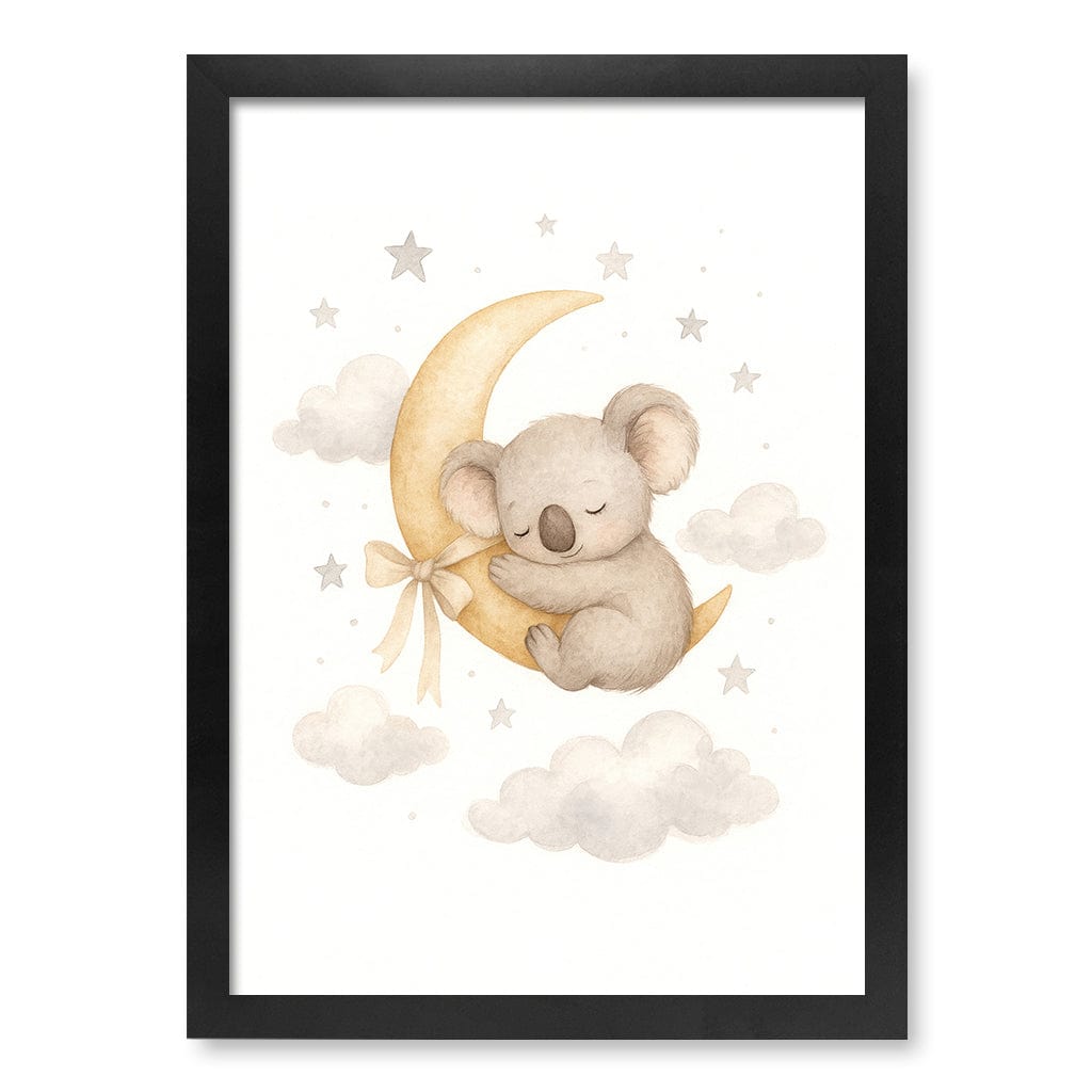 Baby Koala Sleeping Moon Nursery Wall Art Print A3 (29.7 x 42cm) / Matte Black Frame / No Border from our Australian Made Framed Wall Art, Prints & Posters collection by Profile Products (Australia) Pty Ltd