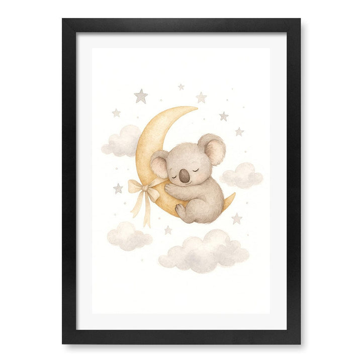 Baby Koala Sleeping Moon Nursery Wall Art Print A3 (29.7 x 42cm) / Matte Black Frame / White Border from our Australian Made Framed Wall Art, Prints & Posters collection by Profile Products (Australia) Pty Ltd