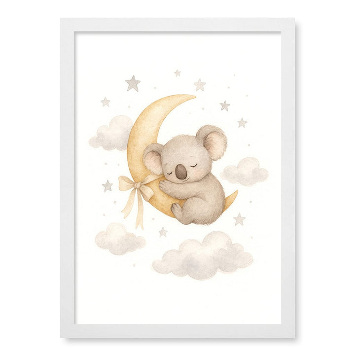 Baby Koala Sleeping Moon Nursery Wall Art Print A3 (29.7 x 42cm) / Matte White Frame / No Border from our Australian Made Framed Wall Art, Prints & Posters collection by Profile Products (Australia) Pty Ltd