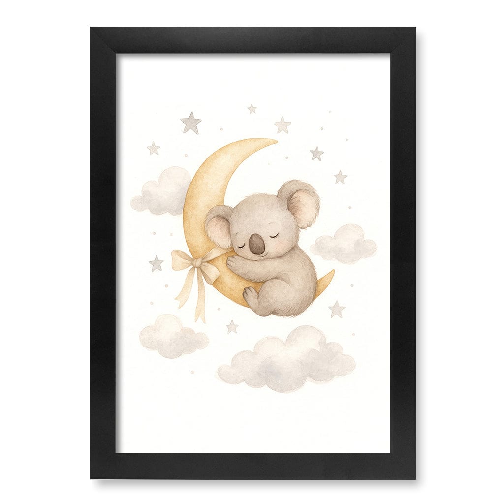 Baby Koala Sleeping Moon Nursery Wall Art Print A4 (21 x 29.7cm) / Matte Black Frame / No Border from our Australian Made Framed Wall Art, Prints & Posters collection by Profile Products (Australia) Pty Ltd