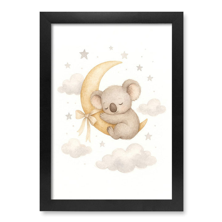 Baby Koala Sleeping Moon Nursery Wall Art Print A4 (21 x 29.7cm) / Matte Black Frame / No Border from our Australian Made Framed Wall Art, Prints & Posters collection by Profile Products (Australia) Pty Ltd