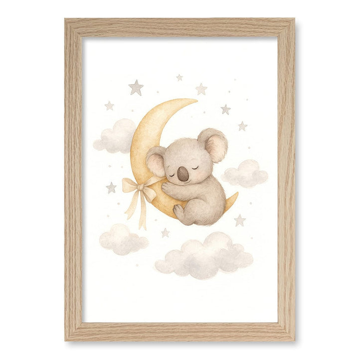 Baby Koala Sleeping Moon Nursery Wall Art Print A4 (21 x 29.7cm) / Natural Oak Frame / No Border from our Australian Made Framed Wall Art, Prints & Posters collection by Profile Products (Australia) Pty Ltd