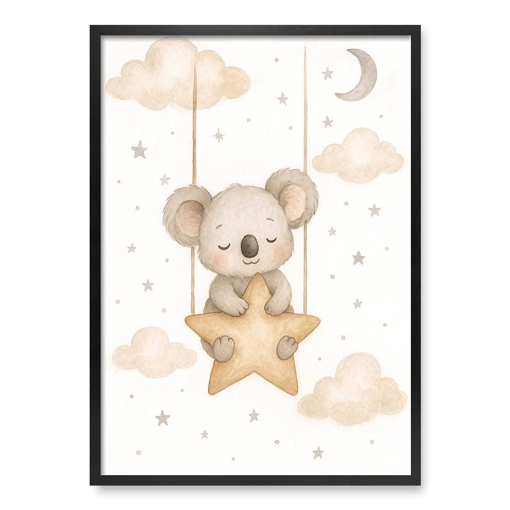 Baby Koala Star Pillow Nursery Wall Art Print A1 (59.4 x 84.1cm) / Matte Black Frame / No Border from our Australian Made Framed Wall Art, Prints & Posters collection by Profile Products (Australia) Pty Ltd
