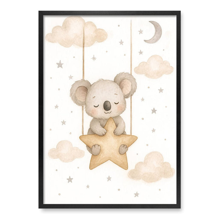 Baby Koala Star Pillow Nursery Wall Art Print A1 (59.4 x 84.1cm) / Matte Black Frame / No Border from our Australian Made Framed Wall Art, Prints & Posters collection by Profile Products (Australia) Pty Ltd
