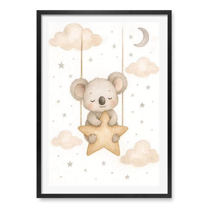 Baby Koala Star Pillow Nursery Wall Art Print A1 (59.4 x 84.1cm) / Matte Black Frame / White Border from our Australian Made Framed Wall Art, Prints & Posters collection by Profile Products (Australia) Pty Ltd