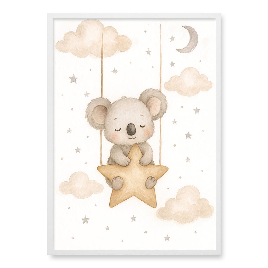 Baby Koala Star Pillow Nursery Wall Art Print A1 (59.4 x 84.1cm) / Matte White Frame / No Border from our Australian Made Framed Wall Art, Prints & Posters collection by Profile Products (Australia) Pty Ltd