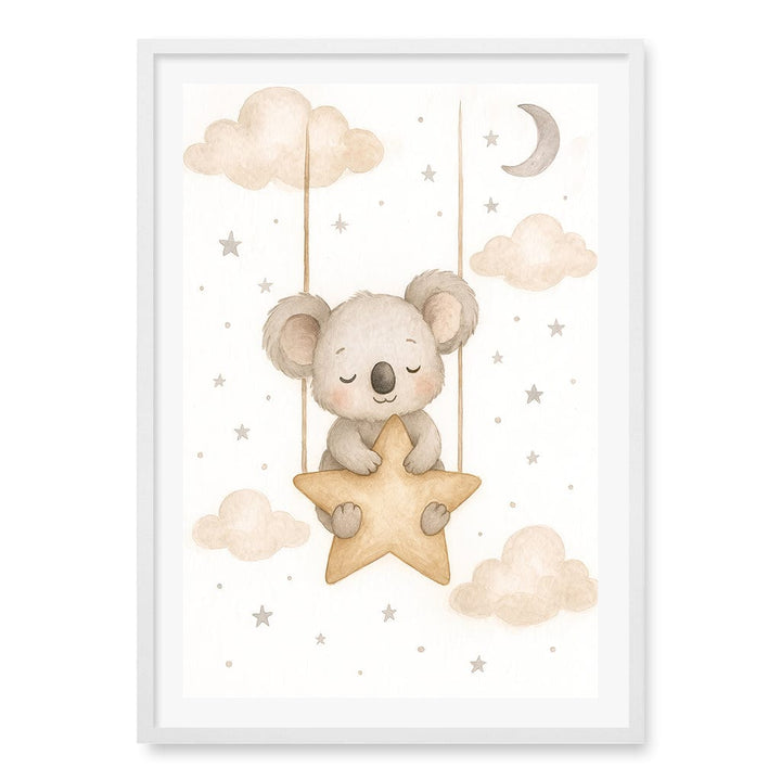 Baby Koala Star Pillow Nursery Wall Art Print A1 (59.4 x 84.1cm) / Matte White Frame / White Border from our Australian Made Framed Wall Art, Prints & Posters collection by Profile Products (Australia) Pty Ltd