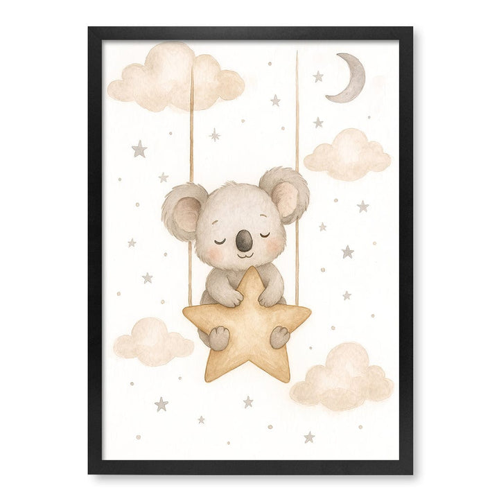 Baby Koala Star Pillow Nursery Wall Art Print A2 (42 x 59.4cm) / Matte Black Frame / No Border from our Australian Made Framed Wall Art, Prints & Posters collection by Profile Products (Australia) Pty Ltd