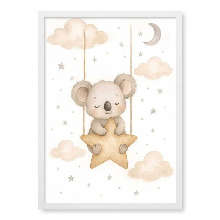 Baby Koala Star Pillow Nursery Wall Art Print A2 (42 x 59.4cm) / Matte White Frame / No Border from our Australian Made Framed Wall Art, Prints & Posters collection by Profile Products (Australia) Pty Ltd