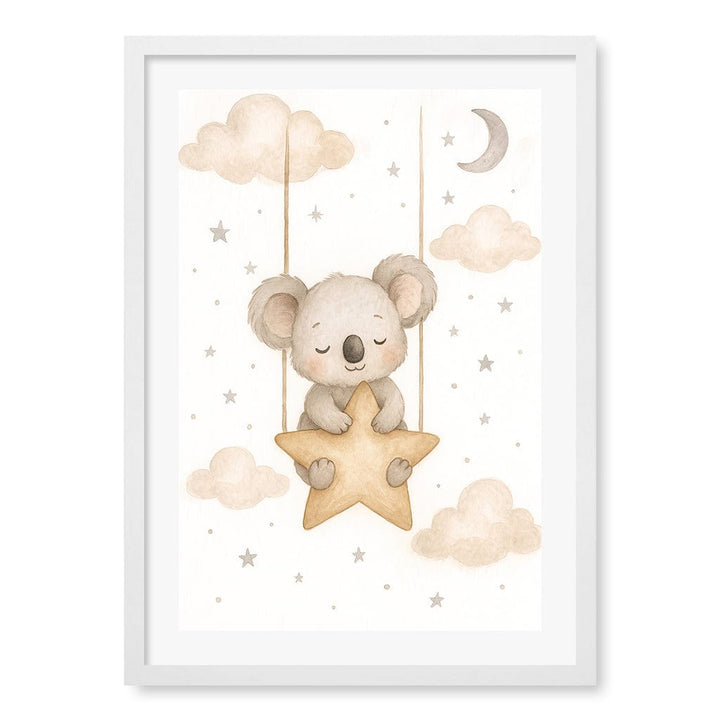 Baby Koala Star Pillow Nursery Wall Art Print A2 (42 x 59.4cm) / Matte White Frame / White Border from our Australian Made Framed Wall Art, Prints & Posters collection by Profile Products (Australia) Pty Ltd