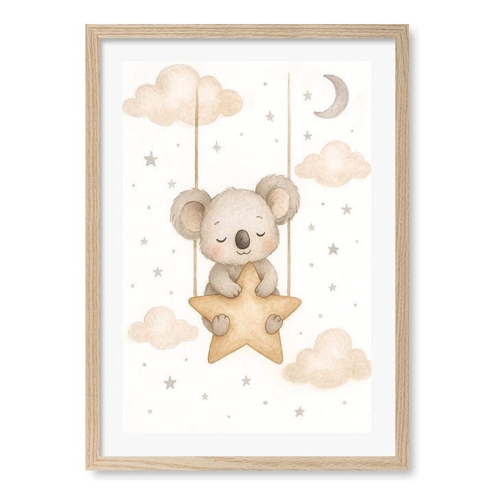 Baby Koala Star Pillow Nursery Wall Art Print A2 (42 x 59.4cm) / Natural Oak Frame / White Border from our Australian Made Framed Wall Art, Prints & Posters collection by Profile Products (Australia) Pty Ltd
