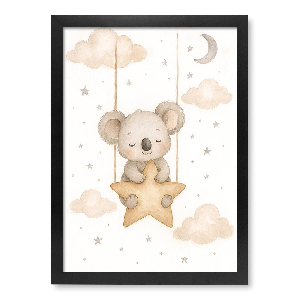 Baby Koala Star Pillow Nursery Wall Art Print A3 (29.7 x 42cm) / Matte Black Frame / No Border from our Australian Made Framed Wall Art, Prints & Posters collection by Profile Products (Australia) Pty Ltd
