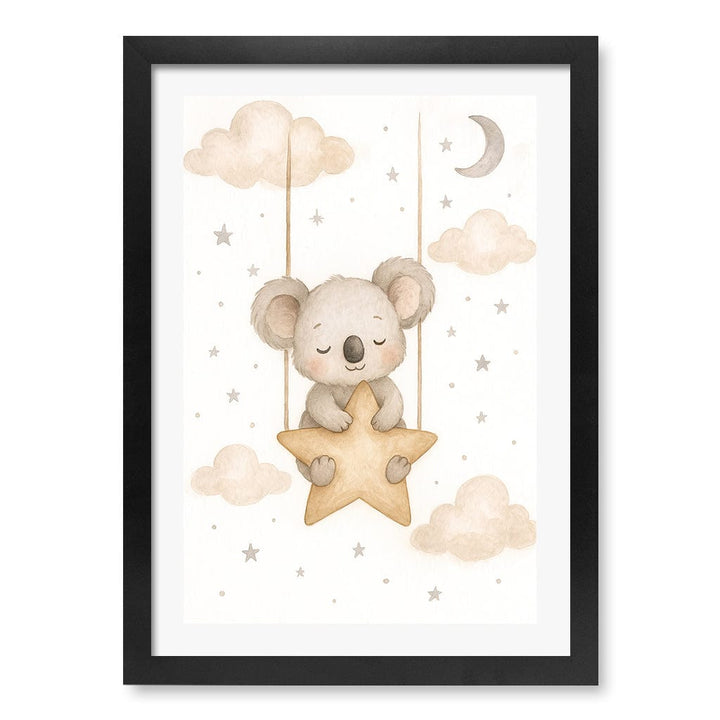 Baby Koala Star Pillow Nursery Wall Art Print A3 (29.7 x 42cm) / Matte Black Frame / White Border from our Australian Made Framed Wall Art, Prints & Posters collection by Profile Products (Australia) Pty Ltd