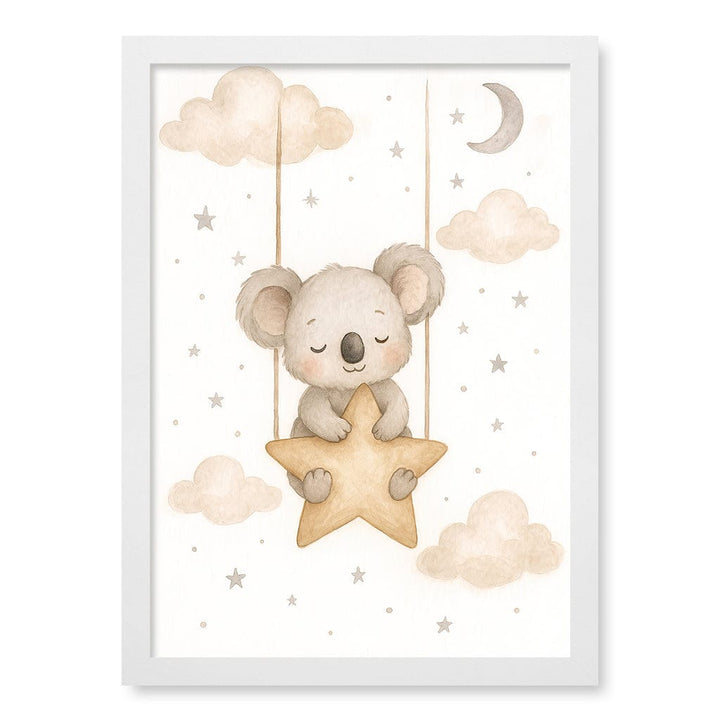 Baby Koala Star Pillow Nursery Wall Art Print A3 (29.7 x 42cm) / Matte White Frame / No Border from our Australian Made Framed Wall Art, Prints & Posters collection by Profile Products (Australia) Pty Ltd