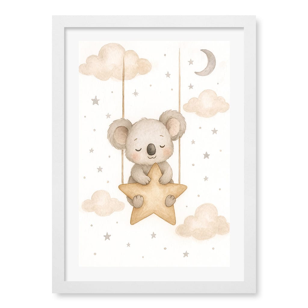 Baby Koala Star Pillow Nursery Wall Art Print A3 (29.7 x 42cm) / Matte White Frame / White Border from our Australian Made Framed Wall Art, Prints & Posters collection by Profile Products (Australia) Pty Ltd