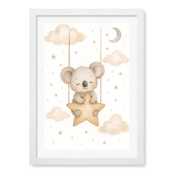 Baby Koala Star Pillow Nursery Wall Art Print A3 (29.7 x 42cm) / Matte White Frame / White Border from our Australian Made Framed Wall Art, Prints & Posters collection by Profile Products (Australia) Pty Ltd