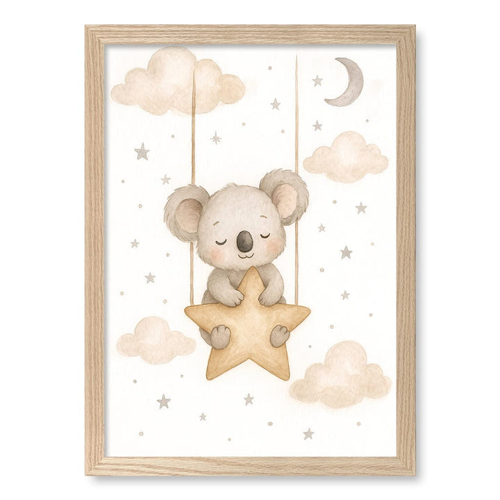 Baby Koala Star Pillow Nursery Wall Art Print A3 (29.7 x 42cm) / Natural Oak Frame / No Border from our Australian Made Framed Wall Art, Prints & Posters collection by Profile Products (Australia) Pty Ltd
