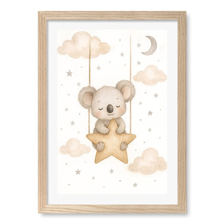 Baby Koala Star Pillow Nursery Wall Art Print A3 (29.7 x 42cm) / Natural Oak Frame / White Border from our Australian Made Framed Wall Art, Prints & Posters collection by Profile Products (Australia) Pty Ltd