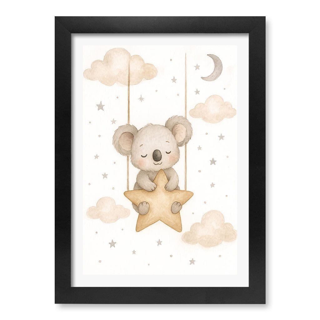 Baby Koala Star Pillow Nursery Wall Art Print A4 (21 x 29.7cm) / Matte Black Frame / White Border from our Australian Made Framed Wall Art, Prints & Posters collection by Profile Products (Australia) Pty Ltd