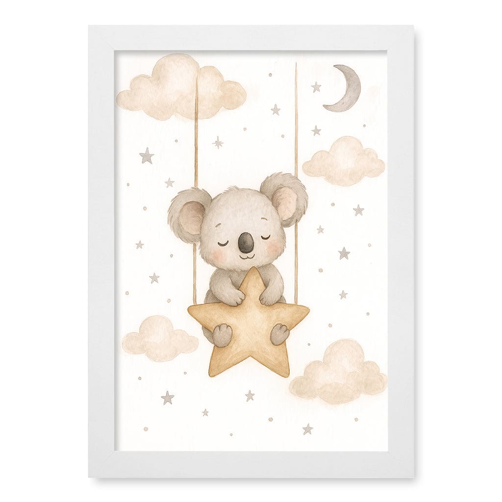 Baby Koala Star Pillow Nursery Wall Art Print A4 (21 x 29.7cm) / Matte White Frame / No Border from our Australian Made Framed Wall Art, Prints & Posters collection by Profile Products (Australia) Pty Ltd