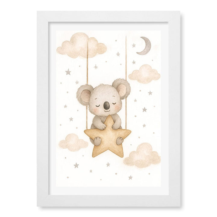 Baby Koala Star Pillow Nursery Wall Art Print A4 (21 x 29.7cm) / Matte White Frame / White Border from our Australian Made Framed Wall Art, Prints & Posters collection by Profile Products (Australia) Pty Ltd