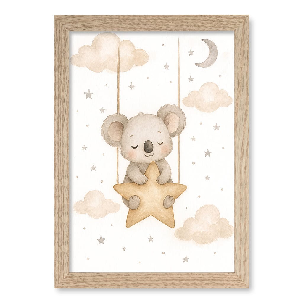 Baby Koala Star Pillow Nursery Wall Art Print A4 (21 x 29.7cm) / Natural Oak Frame / No Border from our Australian Made Framed Wall Art, Prints & Posters collection by Profile Products (Australia) Pty Ltd