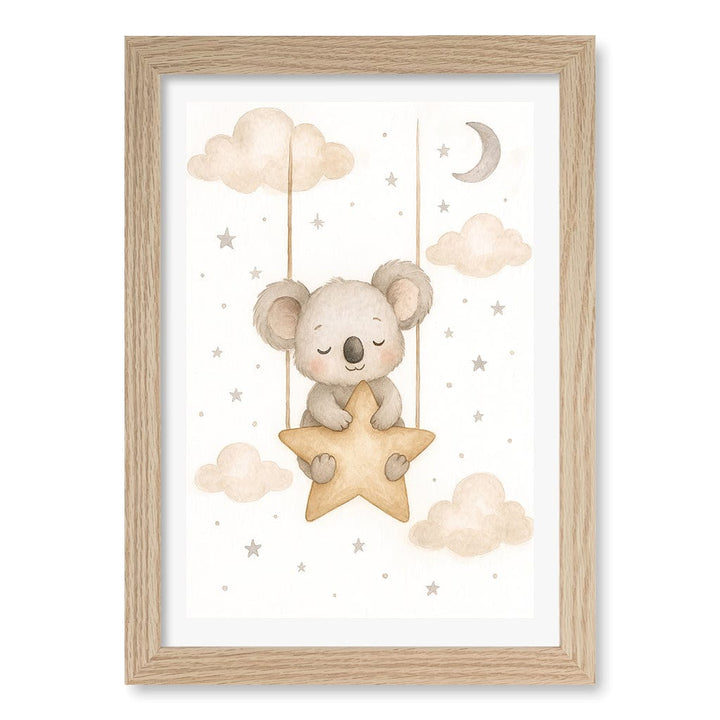 Baby Koala Star Pillow Nursery Wall Art Print A4 (21 x 29.7cm) / Natural Oak Frame / White Border from our Australian Made Framed Wall Art, Prints & Posters collection by Profile Products (Australia) Pty Ltd